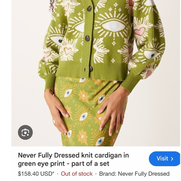 Green Eye Patterned Women's Sweater cardigan , brand new no tag - Picture 7 of 7